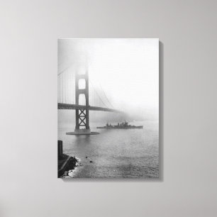 Vintage USS San Francisco Golden gate bridge Canvas Afdruk