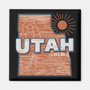 Vintage Utah Staatkaart Retro USA Reiskaart Magneet