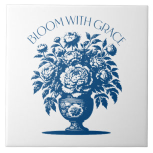 Vintage Vaas Bloem Blauw Chinoiserie Tegeltje