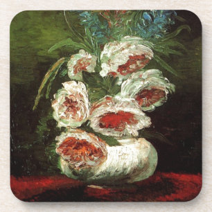 Vintage vaas met pioenrozen, Vincent van Gogh. Bier Onderzetter