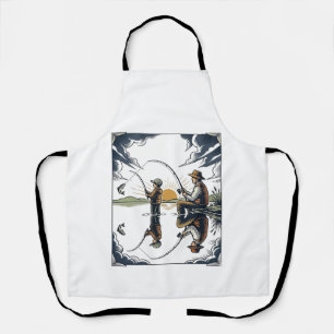 Vintage Vader en Kind Vissersgravure Shirt D Schort