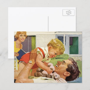Vintage Vaderdag, Gelukkig Gezin in de Voorsteden Briefkaart
