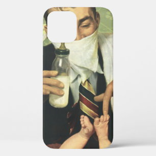 Vintage Vaderdag, papa geeft baby een fles iPhone 12 Hoesje