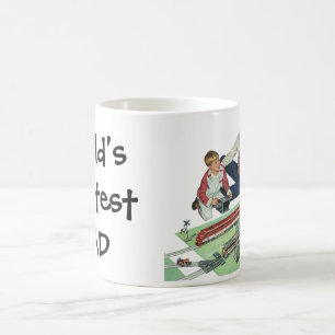 Vintage Vaderdag, vader en zoon met treinen Koffiemok