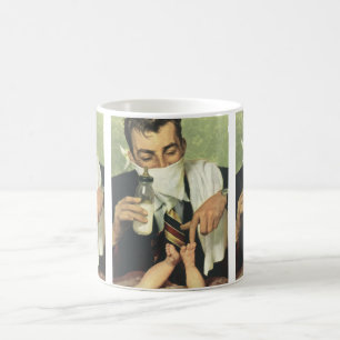 Vintage Vaderdag, vader geeft baby een fles Koffiemok