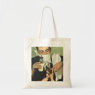 Vintage Vaderdag, vader geeft baby een fles Tote Bag