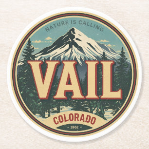 vintage Vail Colorado outdoor winter snow ski Ronde Kartonnen Onderzetter
