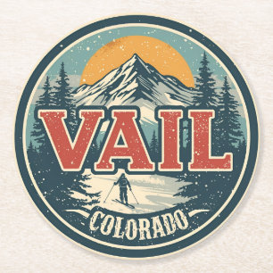 vintage Vail Colorado outdoor winter snow ski Ronde Kartonnen Onderzetter