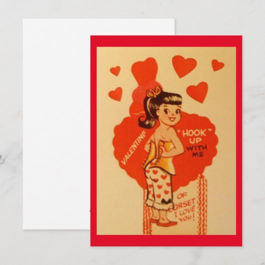 Vintage Valentijnsdag Corset Meisje Feestdagenkaart (Voorkant / Achterkant)
