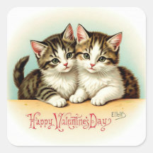 Vintage Valentijnsdag Kittens Stickers