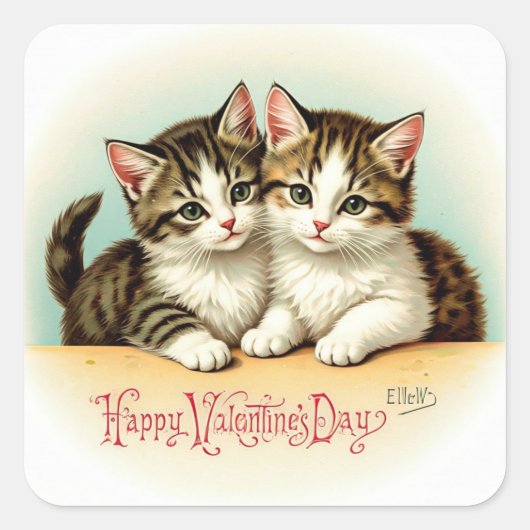 Vintage Valentijnsdag Kittens Stickers (Voorkant)