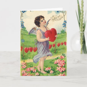 Vintage Valentijnsdag, Victoriaanse engel met hart Feestdagen Kaart