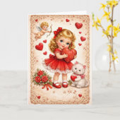 Vintage Valentine Card with Cupid Kaart (Gele Bloem)