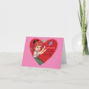 Vintage Valentine Girl avec carte d'oiseaux