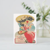 Vintage Valentine Lady avec grande carte postale C (Debout devant)