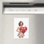 Vintage Valentine Pin-Up Girl Heart Magnet (In Situ (Lave-vaisselle))