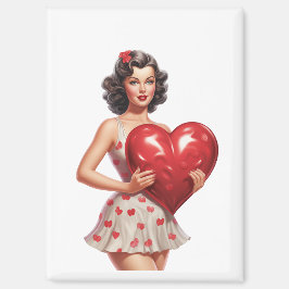Vintage Valentine Pin-Up Girl Heart Magnet Magneet