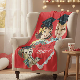 Vintage "Valentine to My Teacher" Retro Graduation Fleece Deken