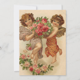 Vintage Valentines Cherubs met Bloemen Feestdagenkaart