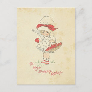 Vintage Valentine's Day Hearts Cute Little Girl Feestdagenkaart