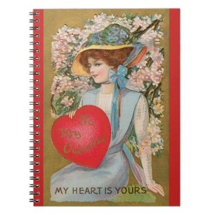 Vintage Valentines Day, Victorian Lady with Heart Notitieboek