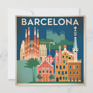 Vintage van Barcelona Spanje Feestdagenkaart