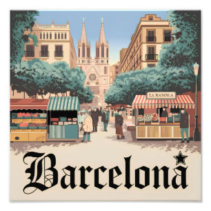 Vintage van Barcelona Spanje Foto Afdruk