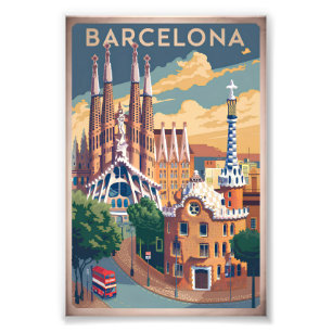 Vintage van Barcelona Spanje Foto Afdruk