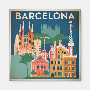 Vintage van Barcelona Spanje Magneet