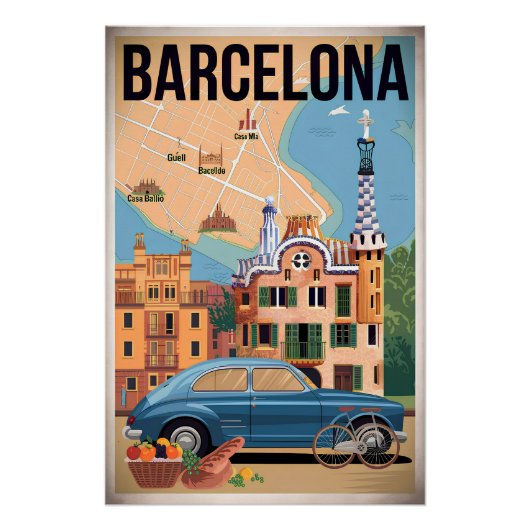 Vintage van Barcelona Spanje Perfect Poster (Voorkant)