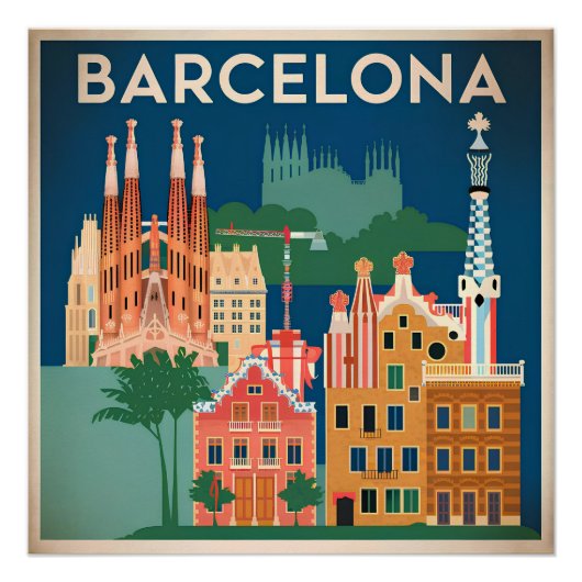 Vintage van Barcelona Spanje Perfect Poster (Voorkant)