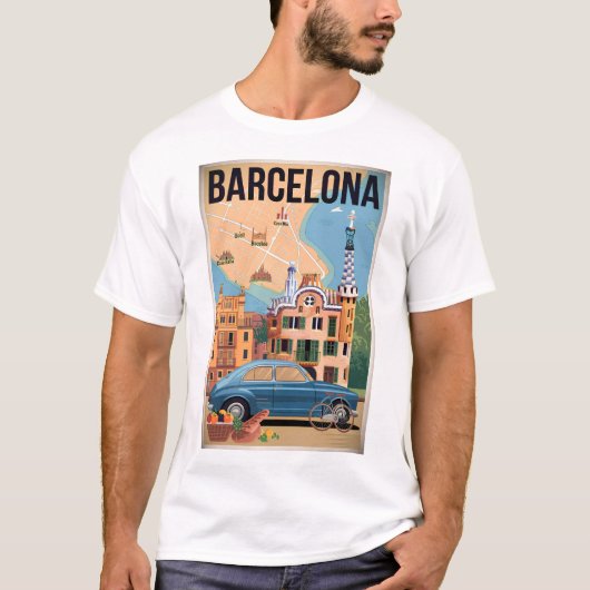 Vintage van Barcelona Spanje T-shirt (Voorkant)