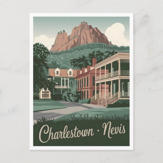 Vintage van Charlestown Nevis Briefkaart (Voorkant)