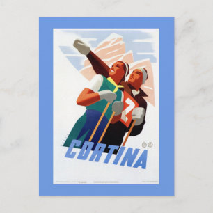 Vintage van Cortina: skiwintersport Briefkaart