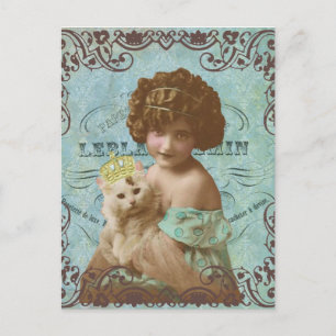 vintage van de fotomeisje en kat briefkaart