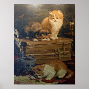 Vintage Van den Eycken Drie Katten op een bureau Poster