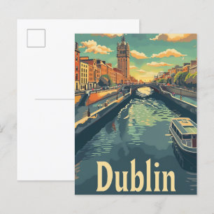 Vintage van Dublin Ierland Retro Travel Illustrati Briefkaart