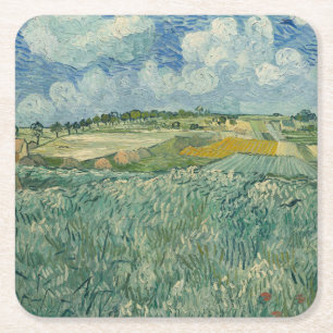 Vintage Van Gogh Plain bij Auvers met regenwolken Vierkante Kartonnen Onderzetter