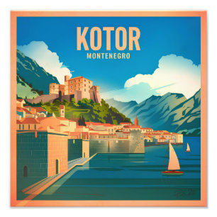 Vintage van Kotor Montenegro Foto Afdruk