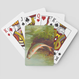 Vintage van leapende brook forel pokerkaarten