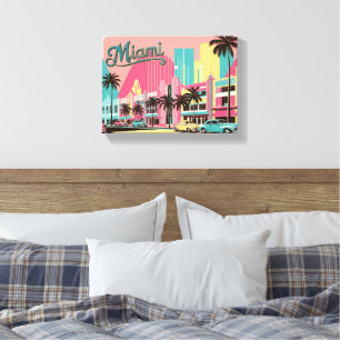Vintage van Miami, Florida Canvas Afdruk