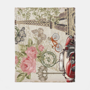 Vintage van Parijs: Briefkaart stijl Fleece Deken