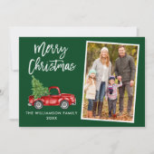 Vintage van penseelscript Vrachtwagen - Kerstgroen Feestdagenkaart (Voorkant)
