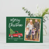 Vintage van penseelscript Vrachtwagen - Kerstgroen Feestdagenkaart (Staand voorkant)