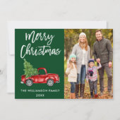 Vintage van penseelscript Vrachtwagen - Kerstgroen Feestdagenkaart (Voorkant)