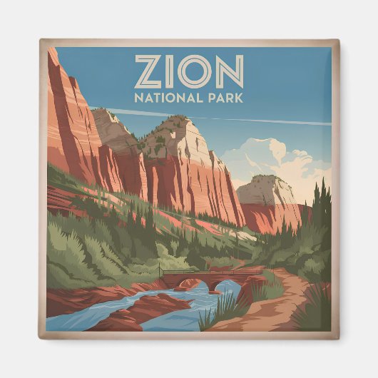Vintage van Zion National Park Magneet (Voorkant)