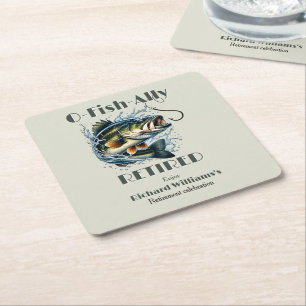 Vintage VANishAlly Gepensioneerde grote vissen nem Vierkante Kartonnen Onderzetter