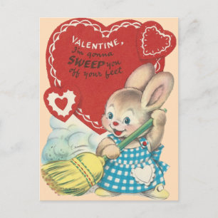 Vintage Vegend Konijntje Valentijn Feestdagenkaart
