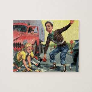 Vintage Veiligheidspatrouille Overstekende Bewaker Legpuzzel