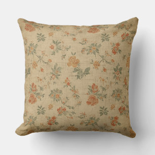 Vintage Verbrand Oranje Beige Saliegroen Bloem Kussen